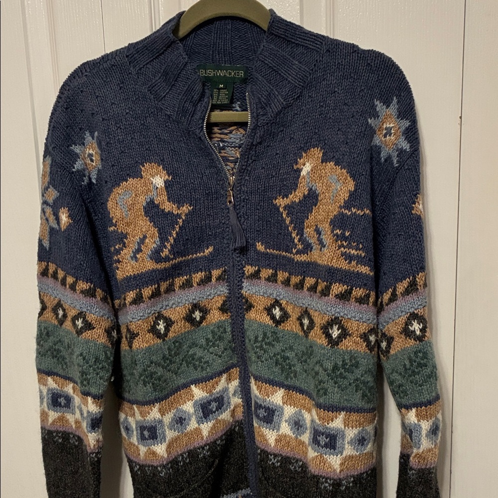 Bushwacker Women's Nordic Zip-Up Sweater - Blue and Green